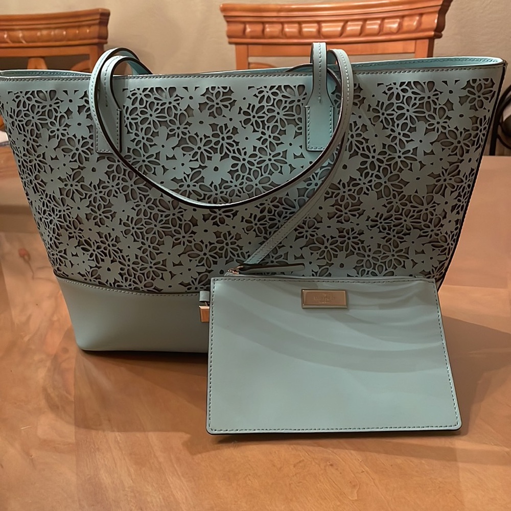 kate spade beautiful mint color leather tote bag